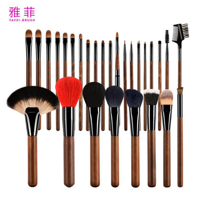 189A0428 تولید کننده 28PCS موهای حیوانی لوله مس دستگیره چوبی لوگو سفارشی حرفه ای مجموعه برس آرایش